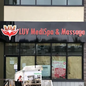 Exterior channel letters for a spa and message business storefront